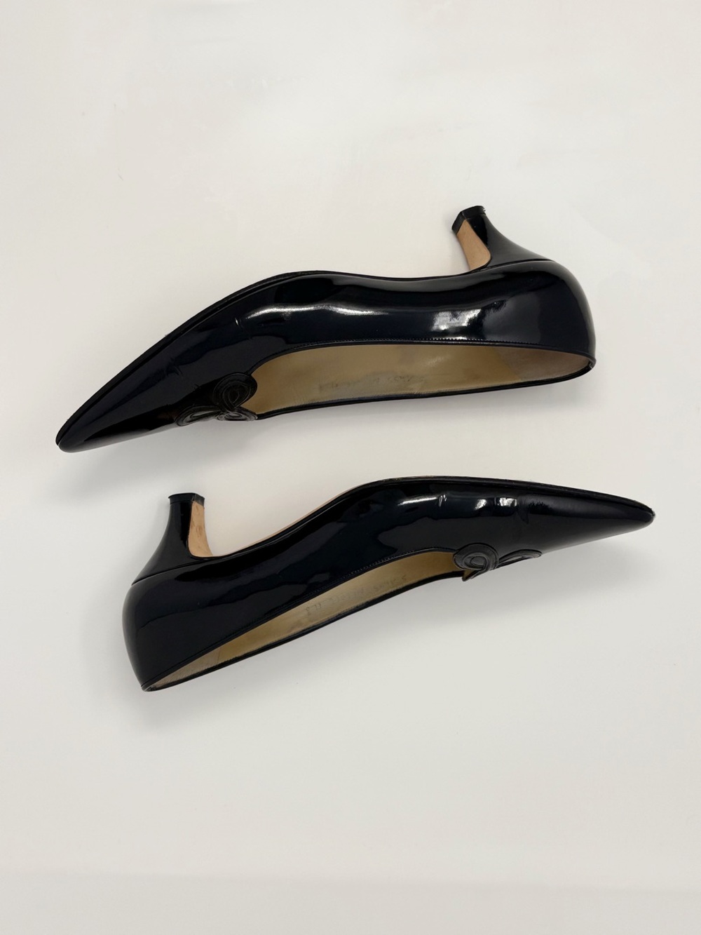 Silvia Fiorentina Black Patent Leather Kitten Heel Pumps 8 Pointed toe Vintage - Picture 5 of 9
